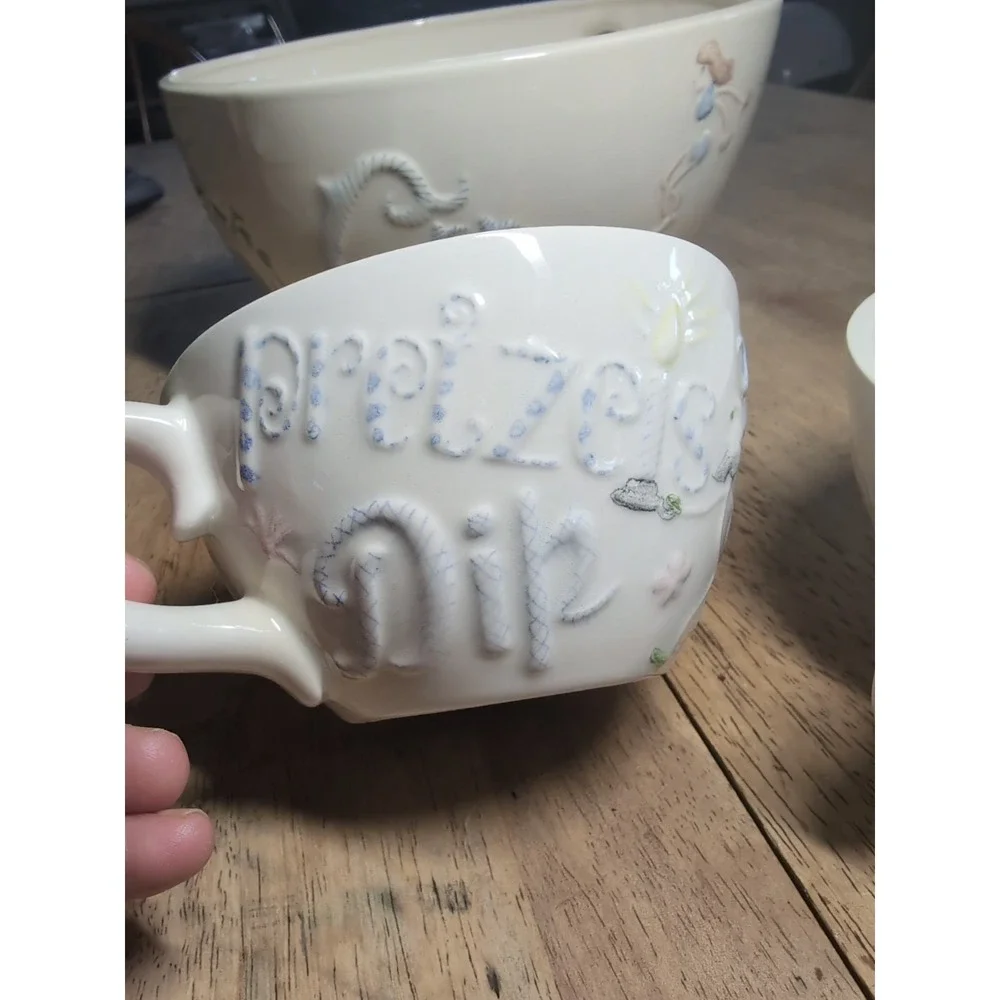 Vtg HOLLAND MOLD  Ceramic 4 Cups 1 Bowl Snacks Serving  Soup Party Chips Pretzel